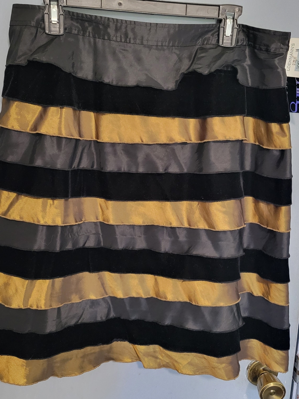 Cachet Evening Collection Nwt Black, Gold & Gray Tiered A-Line Skirt Sz 16